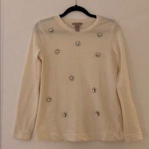 Banana Republic white beaded crew neck sweater